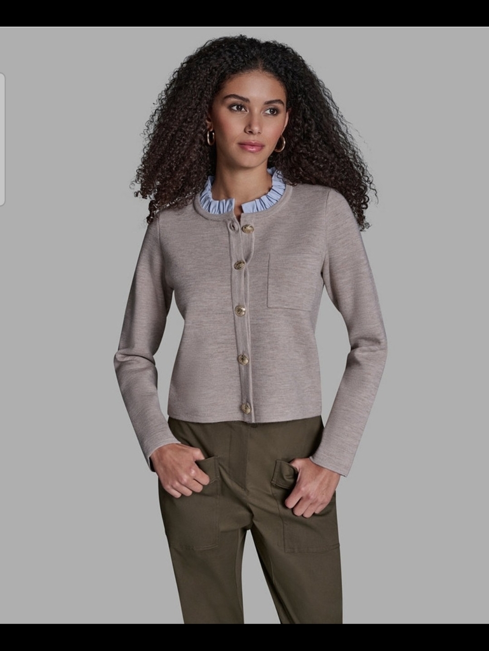 BCBG Womens Crewneck Button Front Sweater